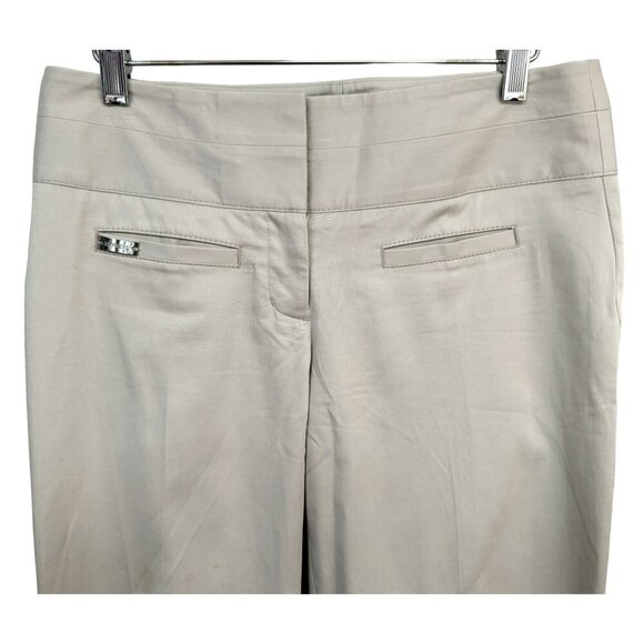 Express Editor Womens Wide Leg Cotton Stretch Khaki Pants Pockets Flat Front 2R - Picture 2 of 7